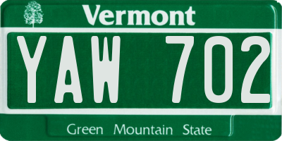 VT license plate YAW702