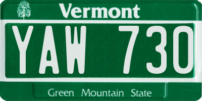 VT license plate YAW730