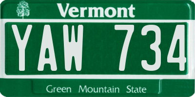 VT license plate YAW734
