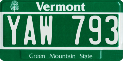 VT license plate YAW793
