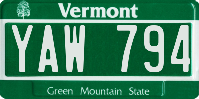 VT license plate YAW794