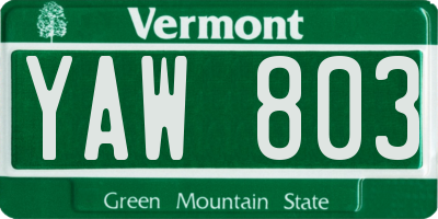 VT license plate YAW803