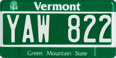 VT license plate YAW822