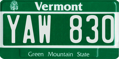 VT license plate YAW830