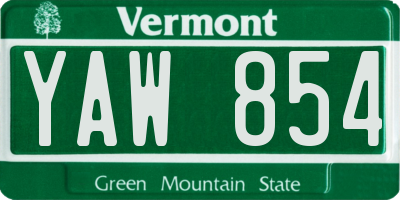 VT license plate YAW854