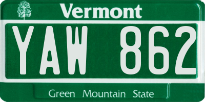 VT license plate YAW862