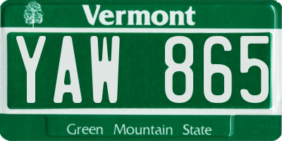 VT license plate YAW865