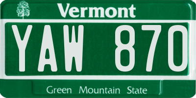 VT license plate YAW870
