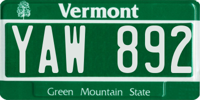 VT license plate YAW892