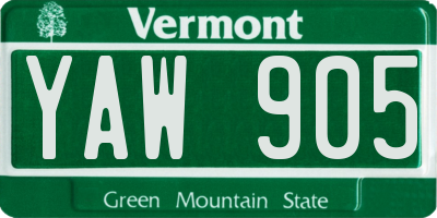 VT license plate YAW905
