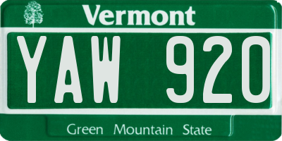 VT license plate YAW920
