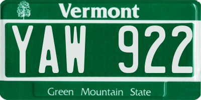 VT license plate YAW922