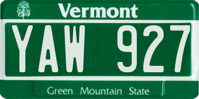 VT license plate YAW927