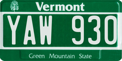 VT license plate YAW930