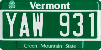 VT license plate YAW931