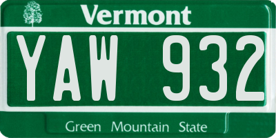 VT license plate YAW932