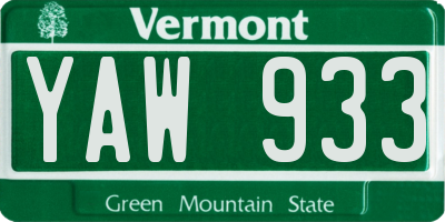 VT license plate YAW933