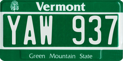 VT license plate YAW937