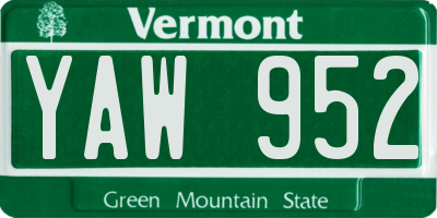 VT license plate YAW952