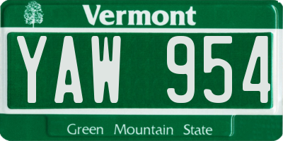 VT license plate YAW954