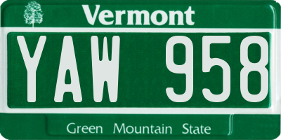 VT license plate YAW958