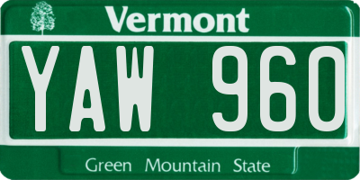 VT license plate YAW960