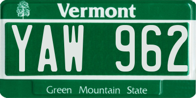 VT license plate YAW962