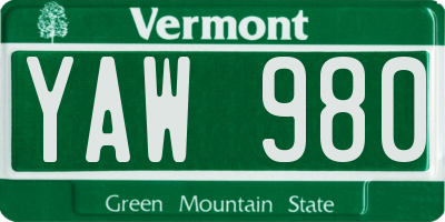 VT license plate YAW980