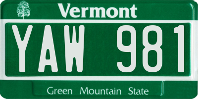 VT license plate YAW981