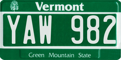 VT license plate YAW982