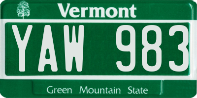 VT license plate YAW983
