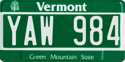 VT license plate YAW984