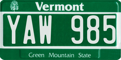 VT license plate YAW985