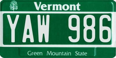 VT license plate YAW986