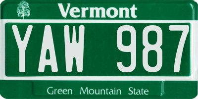 VT license plate YAW987