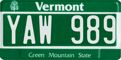 VT license plate YAW989
