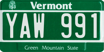 VT license plate YAW991
