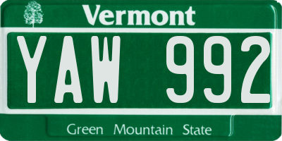 VT license plate YAW992