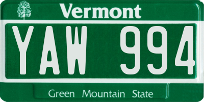 VT license plate YAW994