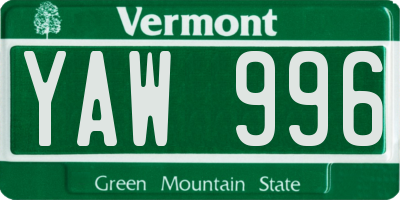 VT license plate YAW996