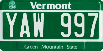 VT license plate YAW997
