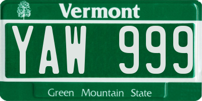 VT license plate YAW999