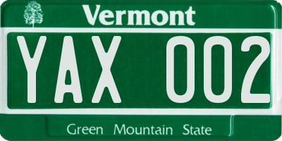 VT license plate YAX002