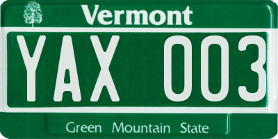 VT license plate YAX003