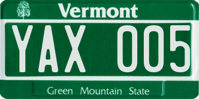 VT license plate YAX005