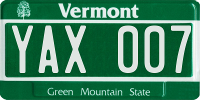 VT license plate YAX007