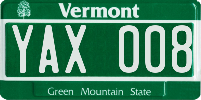 VT license plate YAX008
