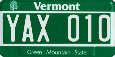 VT license plate YAX010