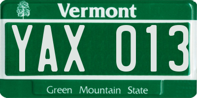 VT license plate YAX013