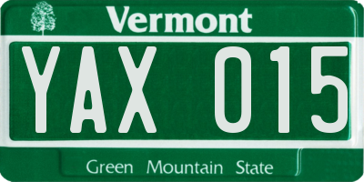 VT license plate YAX015
